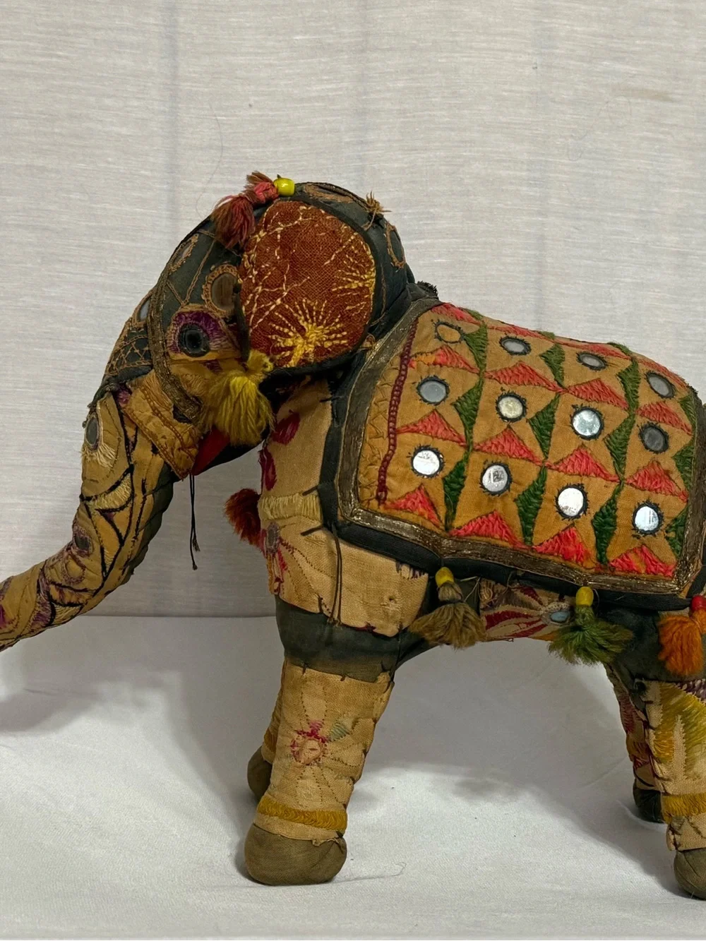 Vintage Indian Embroidered Patchwork Mirror Work Elephant